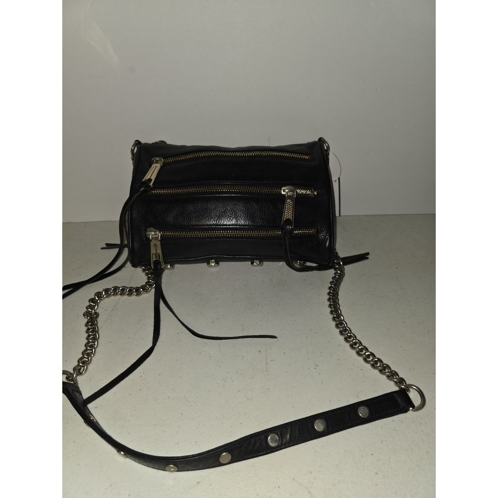 Rebecca Minkoff Triple Zip Mini Crossbody Bag Purse Leather Chain Black